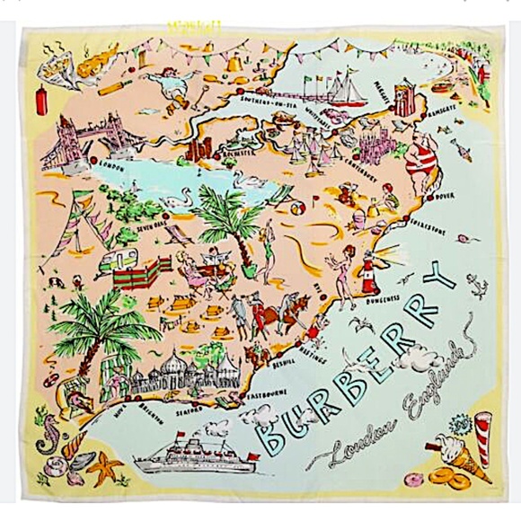 Burberry Seaside Beach Holiday Print Square Scarf Pale Yellow  90 X 90cm - Picture 1 of 11